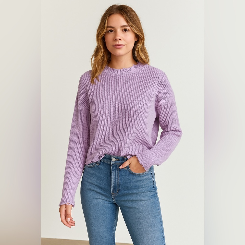 Pistola Eva Distressed Lilac Purple Cotton Sweater Women’s Size M
